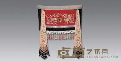 清 绣双狮八卦图帐幔 75×43cm